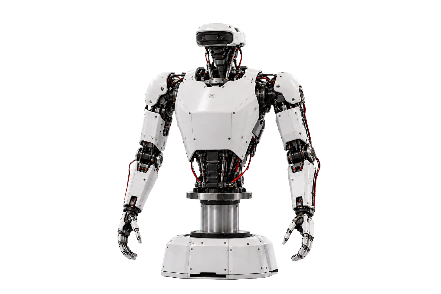A standalone humanoid upper-body assembly with a torso, two arms, and two hands